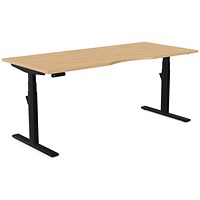 Leap Sit-Stand Desk with Scallop, Black Leg, 1800mm, Beech Top
