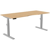 Leap Sit-Stand Desk with Scallop, Silver Leg, 1800mm, Beech Top