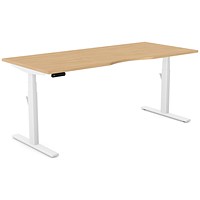 Leap Sit-Stand Desk with Scallop, White Leg, 1800mm, Beech Top