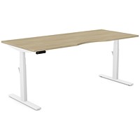 Leap Sit-Stand Desk with Scallop, White Leg, 1800mm, Urban Oak Top