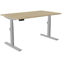 Leap Sit-Stand Desk with Portals, Silver Leg, 1400mm, Urban Oak Top