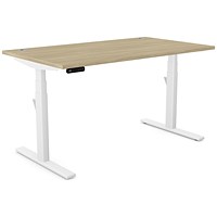 Leap Sit-Stand Desk with Portals, White Leg, 1400mm, Urban Oak Top