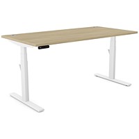 Leap Sit-Stand Desk with Portals, White Leg, 1600mm, Urban Oak Top