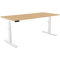 Leap Sit-Stand Desk with Portals, White Leg, 1800mm, Beech Top