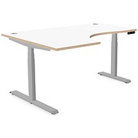 Leap 1600mm Corner Sit-Stand Desk with Portals, Left Hand, Silver Leg, White Top