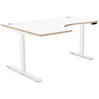 Leap 1600mm Corner Sit-Stand Desk with Portals, Left Hand, White Leg, White Top