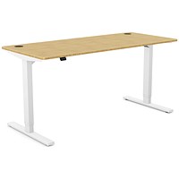 Zoom Sit-Stand Desk with Portals, White Leg, 1600mm, Bamboo Top