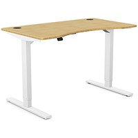 Zoom Sit-Stand Curved Desk with Portals, White Leg, 1200mm, Bamboo Top