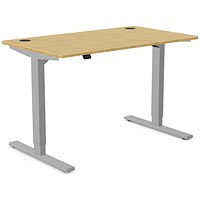 Zoom Sit-Stand Desk with Portals, Silver Leg, 1200mm, Bamboo Top