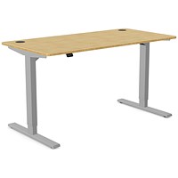 Zoom Sit-Stand Desk with Portals, Silver Leg, 1400mm, Bamboo Top