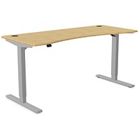 Zoom Sit-Stand Curved Desk with Portals, Silver Leg, 1600mm, Bamboo Top