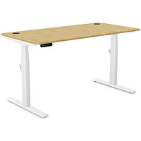 Leap Sit-Stand Desk with Portals, White Leg, 1400mm, Bamboo Top