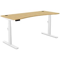 Leap Sit-Stand Curved Desk with Portals, White Leg, 1600mm, Bamboo Top