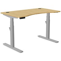 Leap Sit-Stand Curved Desk with Portals, Silver Leg, 1200mm, Bamboo Top