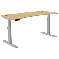 Leap Sit-Stand Curved Desk with Portals, Silver Leg, 1600mm, Bamboo Top