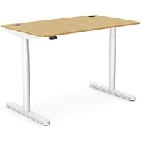 RoundE Height-Adjustable Desk with Portals, White Leg, 1200mm, Bamboo Top