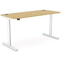 RoundE Height-Adjustable Desk with Portals, White Leg, 1600mm, Bamboo Top