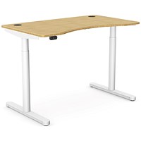 RoundE Height-Adjustable Curved Desk with Portals, White Leg, 1200mm, Bamboo Top