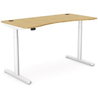 RoundE Height-Adjustable Curved Desk with Portals, White Leg, 1400mm, Bamboo Top