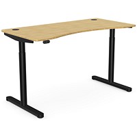 RoundE Height-Adjustable Curved Desk with Portals, Black Leg, 1400mm, Bamboo Top