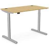 RoundE Height-Adjustable Desk with Portals, Silver Leg, 1200mm, Bamboo Top