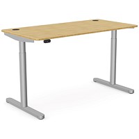 RoundE Height-Adjustable Desk with Portals, Silver Leg, 1400mm, Bamboo Top