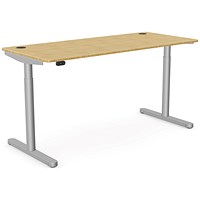 RoundE Height-Adjustable Desk with Portals, Silver Leg, 1600mm, Bamboo Top