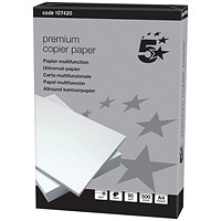 5 Star A4 Smooth Copier Paper, High White, 90gsm, Ream (500 Sheets)
