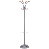 Alba Vienna Coat Stand, 8 Pegs, Wood and Silver