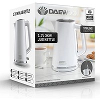 Daewoo Stirling Jug Kettle 1.7Litre Cordless Swivel Base 3KW with Rapid Boil White