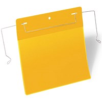 Durable Wire Hanger Ticket Holder Document Pocket, Landscape, A5, Yellow, Pack of 50 Durable Wire Hanger Ticket Holder Document Pocket, Landscape, A5, Yellow, Pack of 50