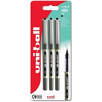 Uni-Ball EYE Fine UB-157 Rollerball Pen 0.7mm Tip Black Blister Pack Plastic Free Packaging (Pack 3) -