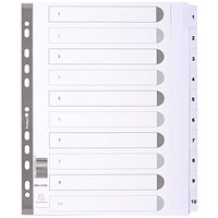 Exacompta 1-10 A4 Extra Wide Dividers, 160gsm Card, White with White Mylar Tabs -