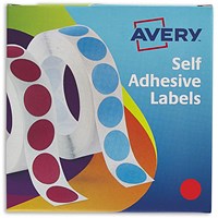 Avery Labels in Dispenser Round 19mm Diameter Red (Pack 1120 Labels) 24-506