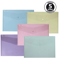 Snopake ReBorn Foolscap Polyfile Popper Wallet, Assorted Pastel, Pack 5