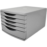 Deflecto A4 Desktop Drawer Organiser 5 Drawers - 1 x 60mm and 4 x 30mm Drawer Tower Unit Grey -