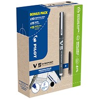 Pilot V5 Hi-Tecpoint Liquid Ink Rollerball Pen 0.5mm Tip 0.3mm Line Black Greenpack (Pack 10 + 30 Refills) -