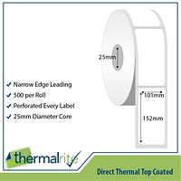 Thermalrite Direct Thermal Labels, 101x152mm, 25mm core, 500 Labels per Roll, Pack of 20