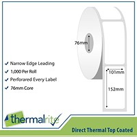 Thermalrite Direct Thermal Labels, 101x152mm 76mm core, 1000 Labels per Roll, Pack of 10