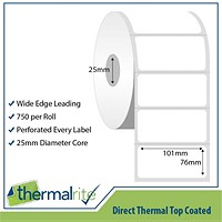 Thermalrite Direct Thermal Labels, 101x76mm, 25mm core, 750 Labels per Roll, Pack of 20