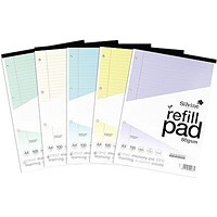 Silvine SEN Refill Pad, A4, Ruled With Margin, Tinted Coloured Papers, 100 Pages, Assorted, Pack of 5