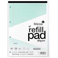 Silvine SEN Refill Pad, A4, Ruled With Margin, Tinted Coloured Papers, 100 Pages, Blue, Pack of 5