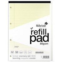 Silvine SEN Refill Pad, A4, Ruled With Margin, Tinted Coloured Papers, 100 Pages, Cream, Pack of 6