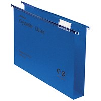 Rexel CrystalFiles Classic Suspension Files, Square Base, 30mm Capacity, Foolscap, Blue, Pack of 50