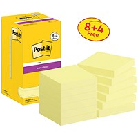 Post-it Super Sticky Notes 76x76mm Canary Yellow Promo Pack 90 Sheets per Pad (Pack 8 + 4 Free) - 7100290174
