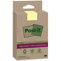 Post-it Super Sticky Notes 100% Recycled Canary Yellow Lined 102x152mm 45 Sheets per Pad (Pack 4) - 7100321347