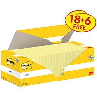 Post-it Notes 76x76mm Canary Yellow Promo Pack 100 Sheets per Pad (Pack 18 + 6 Free) - 7100319213