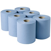 2Work 3-Ply Centrefeed Roll, 135m, Blue, Pack of 6 2Work 3-Ply Centrefeed Roll, 135m, Blue, Pack of 6