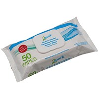 2Work Antibac Hand Wipes, Pack of 50