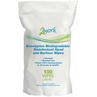 2Work Biodegradable Eucalyptus Hand & Surface Wipes, Pack of 100 2Work Biodegradable Eucalyptus Hand & Surface Wipes, Pack of 100